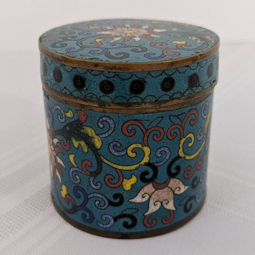 Beautiful antique Chinese cloisonné enamel and brass jar